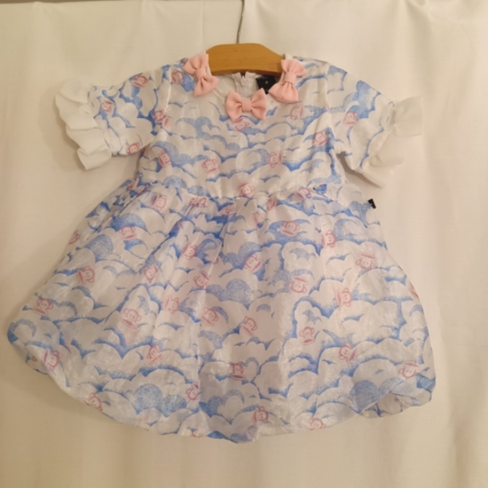 Paul Frank Little Girls Fancy Bubble Dress Organza Monkey & Cloud Print  Size 2T